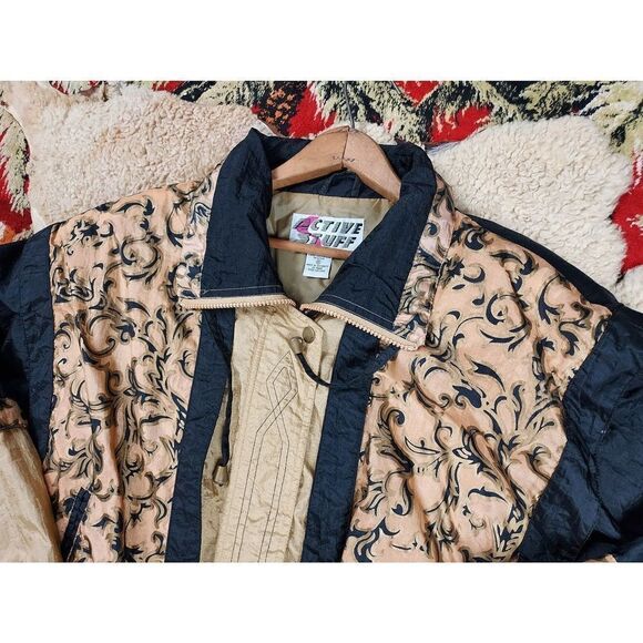 Vtg 1980s Black Gold Bomber Windbreaker Drizzler Rain Ski Nylon Jacket Sz M - Picture 2 of 6